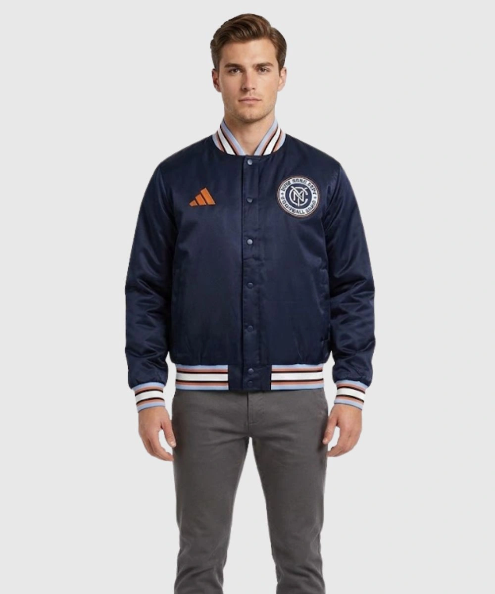 Men's 2026 Adidas NYC Coaches Navy Blue Satin Jacket