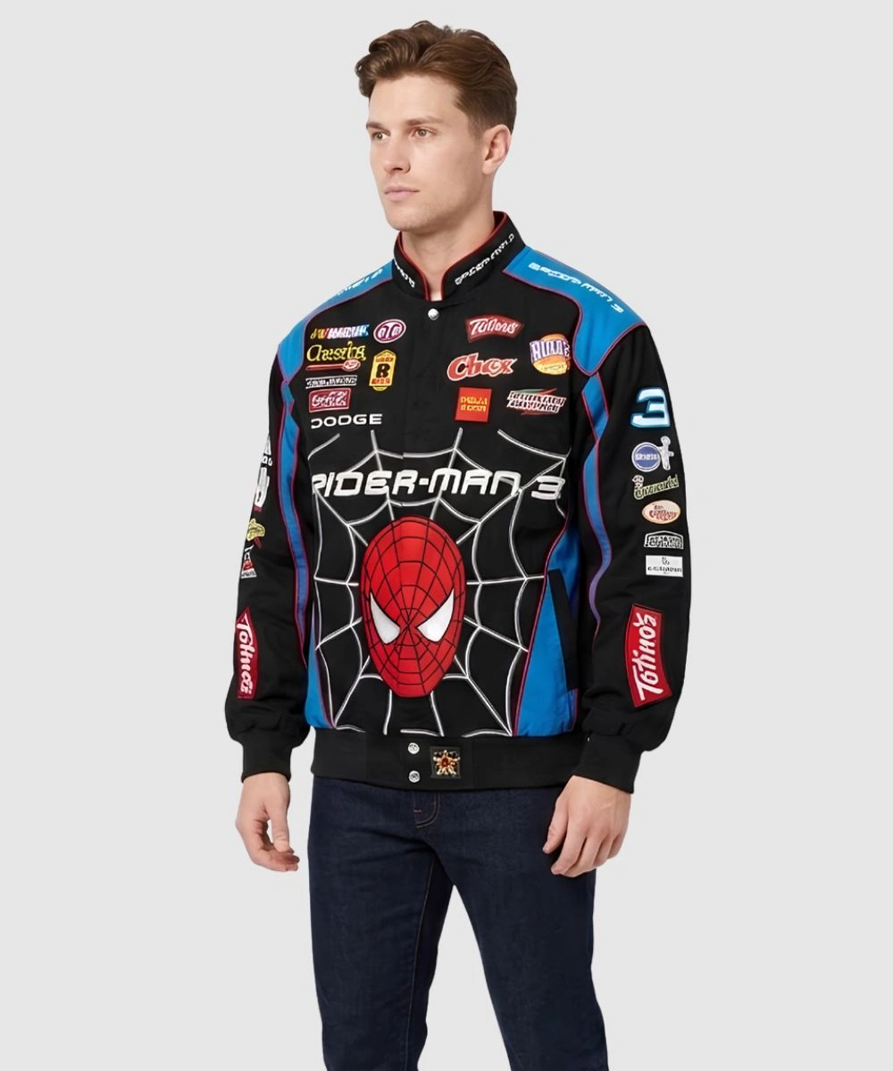 Men's Disney Spider-Man Marvel Daytona 500 Letterman Jacket Black
