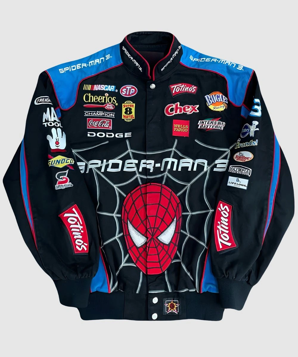 Men's Disney Spider-Man Marvel Daytona 500 Letterman Racer Jacket Black