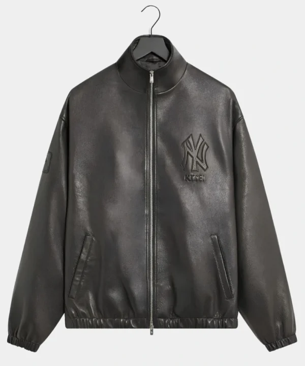 Men's Kith for the New York Yankees 2026 Black Leather Ames Jacket