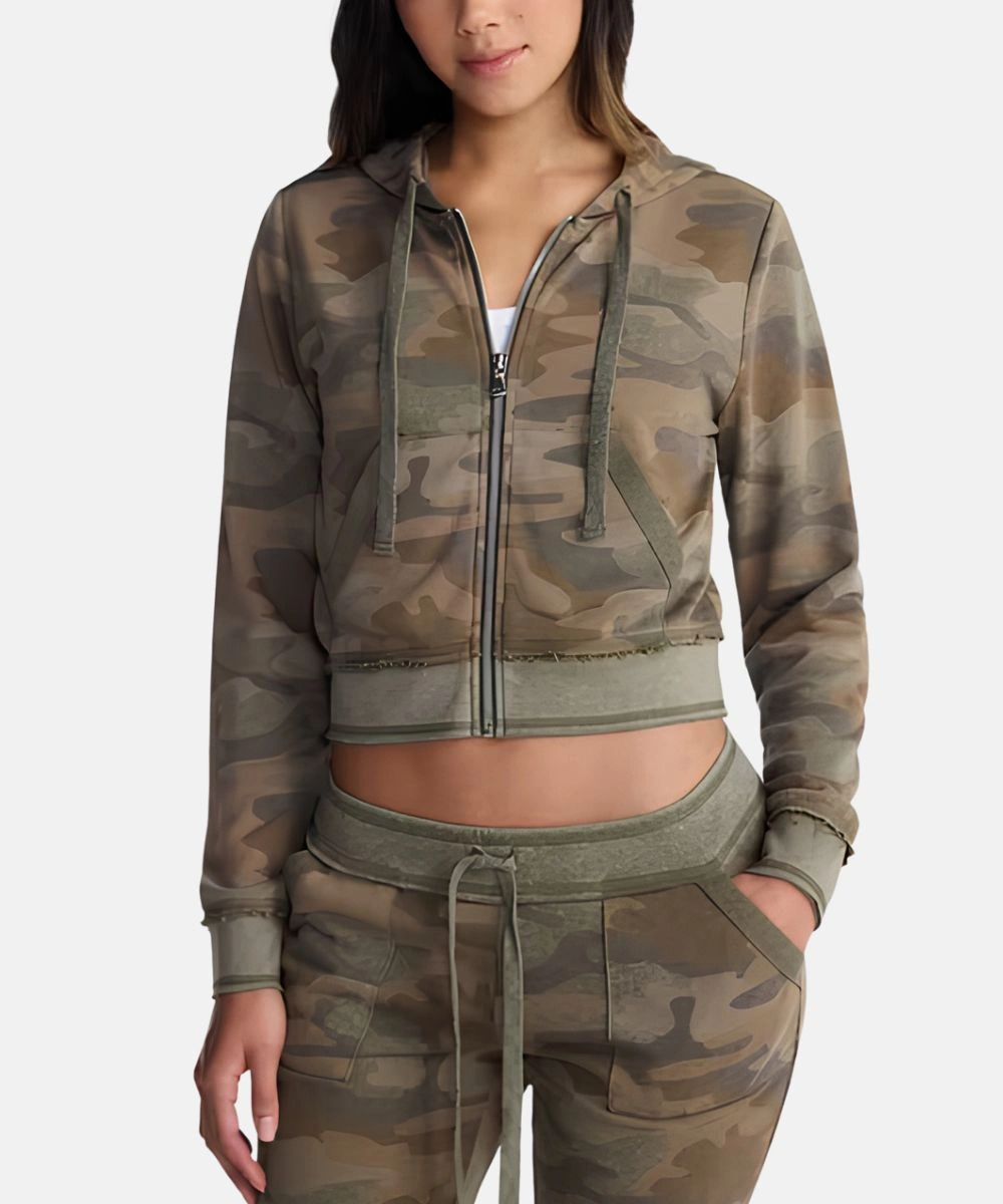 No Boundaries French Terry Zip-Up Camo Hoodie Jacket Women's