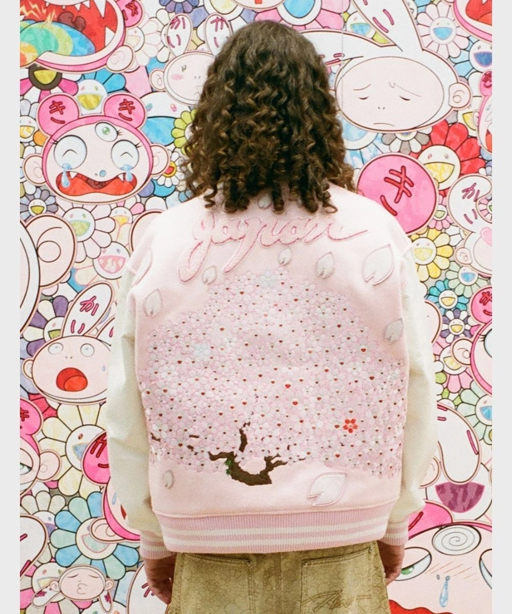 Takashi Murakami Japan Mononoke Sakura Varsity Jacket Pink