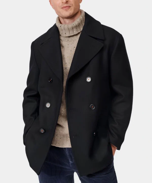 Travis Kelce 2026 Tommy Hilfiger Campaign New York City Black Double-Breasted Wool Peacoat