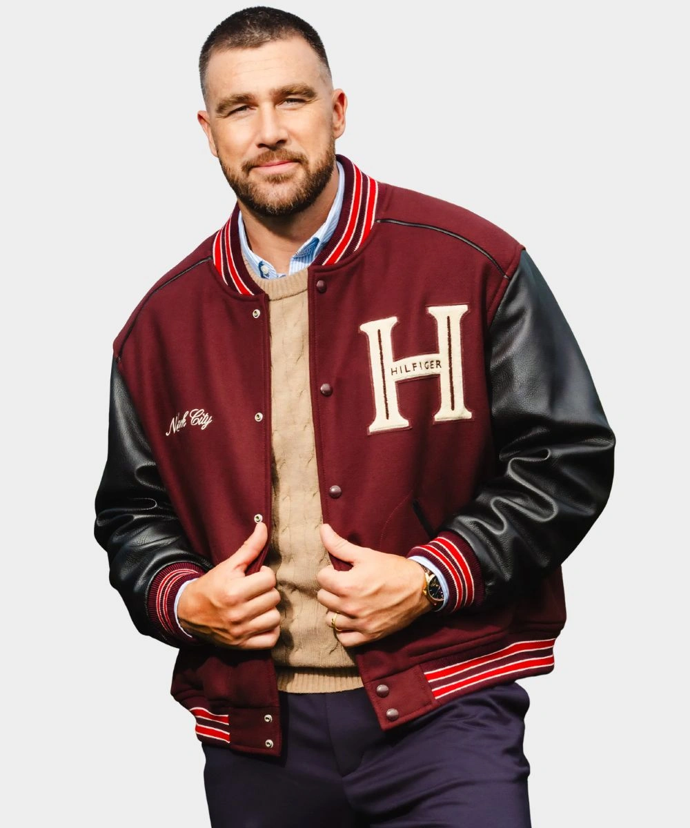 Travis Kelce Tommy Hilfiger Mixed-Media Jacket Maroon & Black
