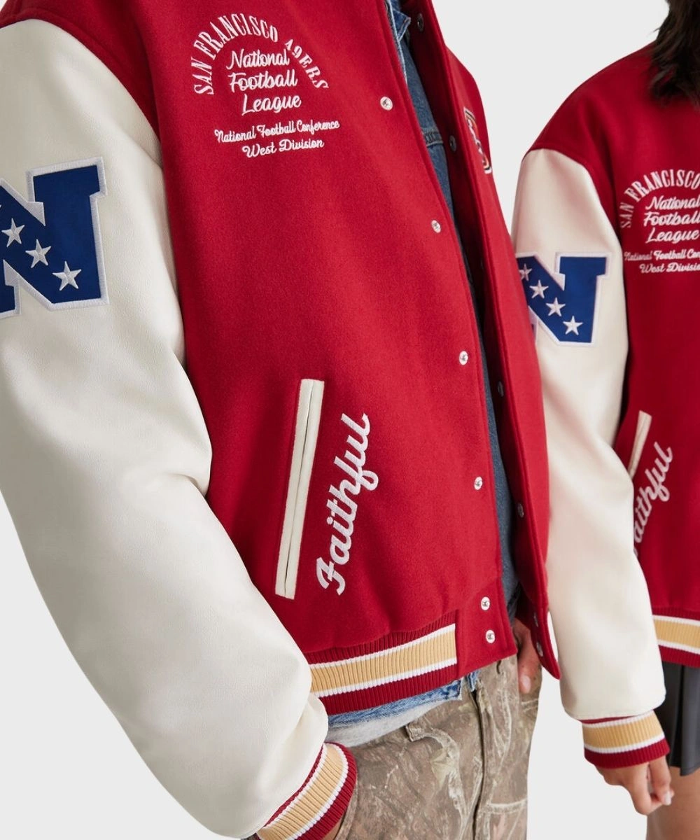 Unisex Aeropostale San Francisco 49ers Red & White Varsity Bomber Jacket