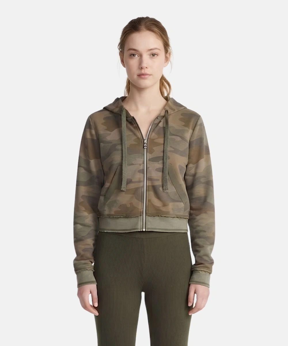 Women's No Boundaries French Terry Zip-Up Hoodie Jacket Camo