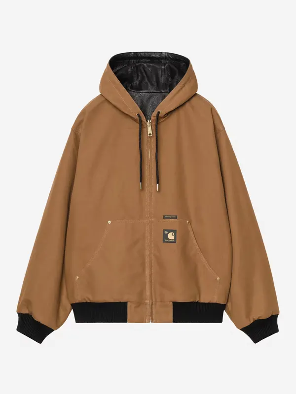 Carhartt WIP OG Active Hooded Leather Jacket Black & Brown