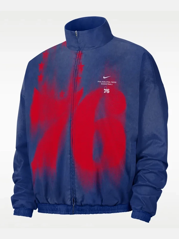 Nike NBA Philadelphia 76ers Standard Issue Woven Basketball Full-Zip Polyester Blue Track Jacket