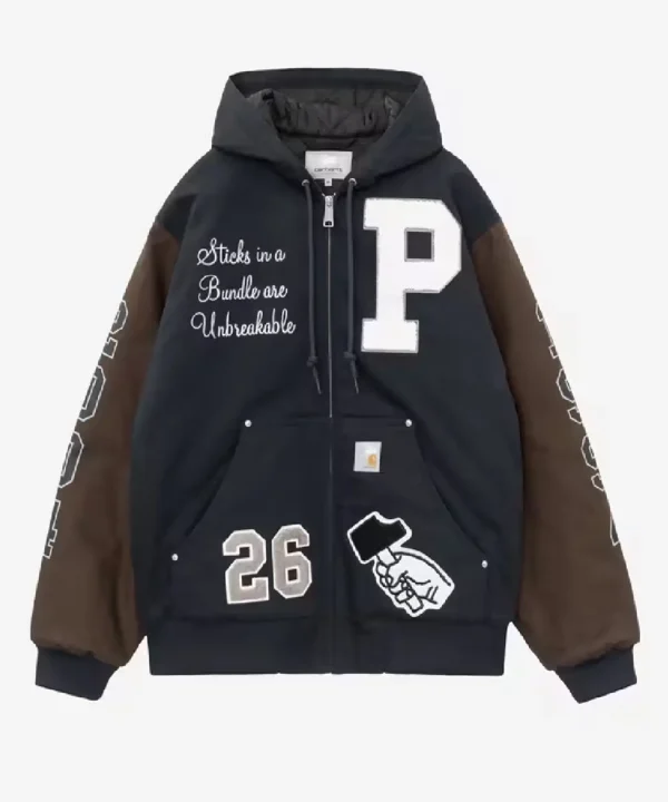 Patta x Carhartt WIP OG Active Wool & Leather Hooded Varsity Bomber Jacket