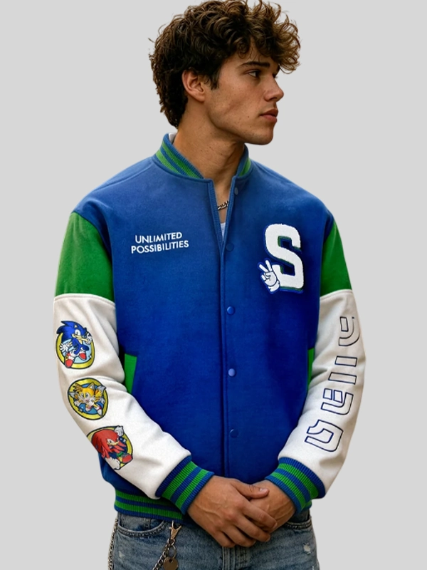 Sega x Sonic the Hedgehog 35th Anniversary Blue Varsity Jacket