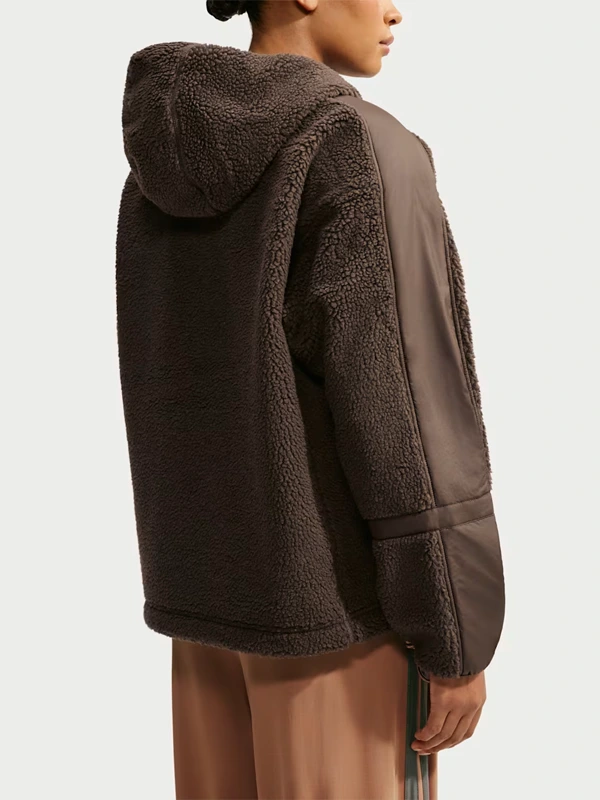 Womens Oversized Full Zip Hooded Jacket Brown